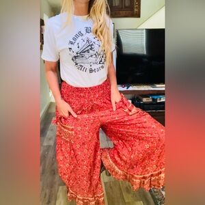 Boho, summer cropped side stitch festival pants